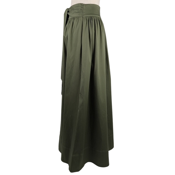 Toccin Sabine Tie Front Midi Skirt Stretch Cotton Pockets Olive S NWT - Picture 11 of 16